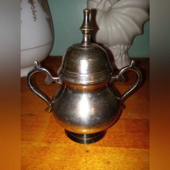 Other - VTG Silverplate Metal Covered Sugar Bowl Pot Double Handles Lid India